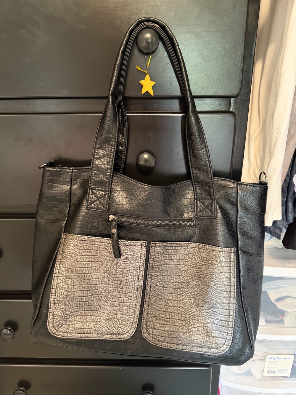 SHEIN Black Tote with Silver Front Pockets